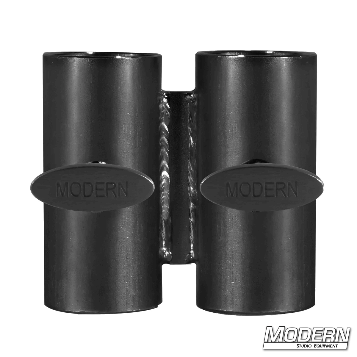 Narrow Over and Under for 1-1/4-inch Speed-Rail® in black zinc with T-Handles - film grip rigging steel fittings.