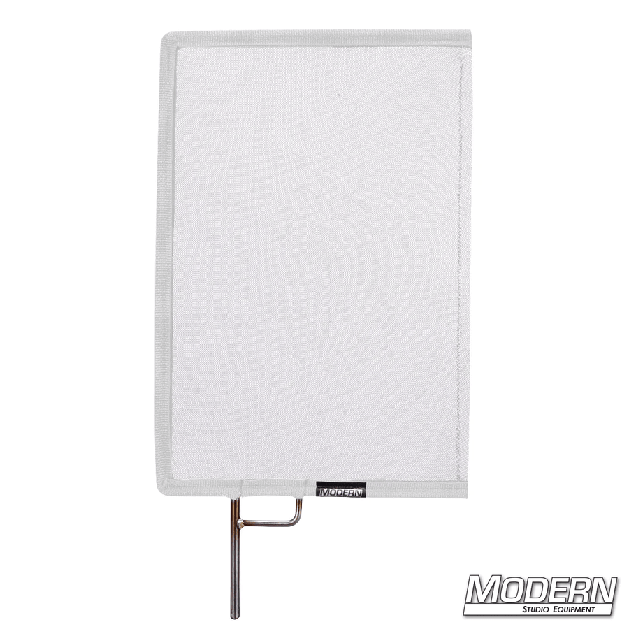 White Single Scrim with stainless steel frame for film grip rigging. Reduces lighting by 0.5 stop, adding bounce without altering color temperature.