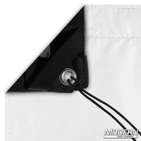 Black/white poly bounce fabric with webbing, grommets, and ties, ideal for film and grip rigging. Durable and non-flame retardant material.