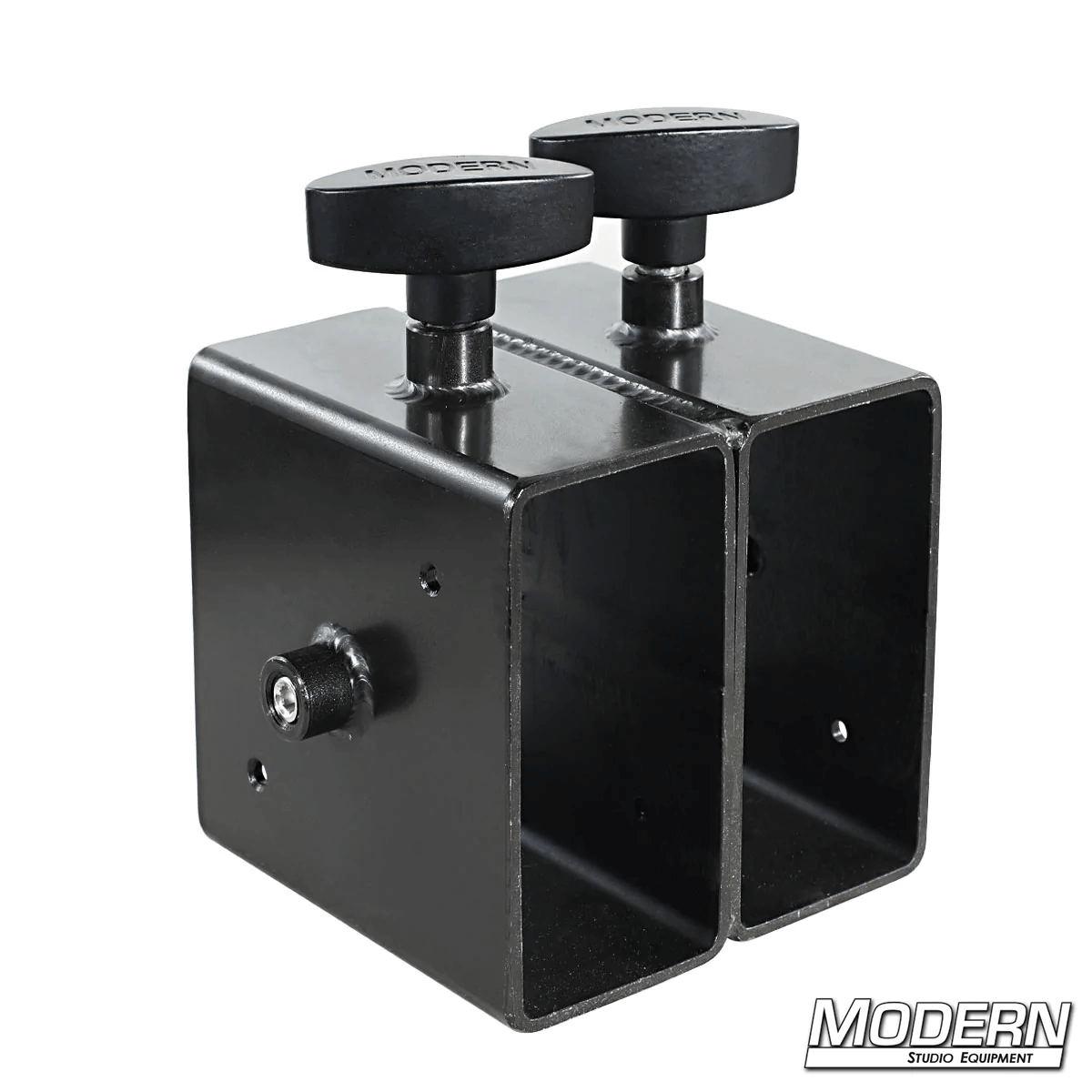 2-inch x 4-inch black zinc steel splicer for wood film grip and rigging.