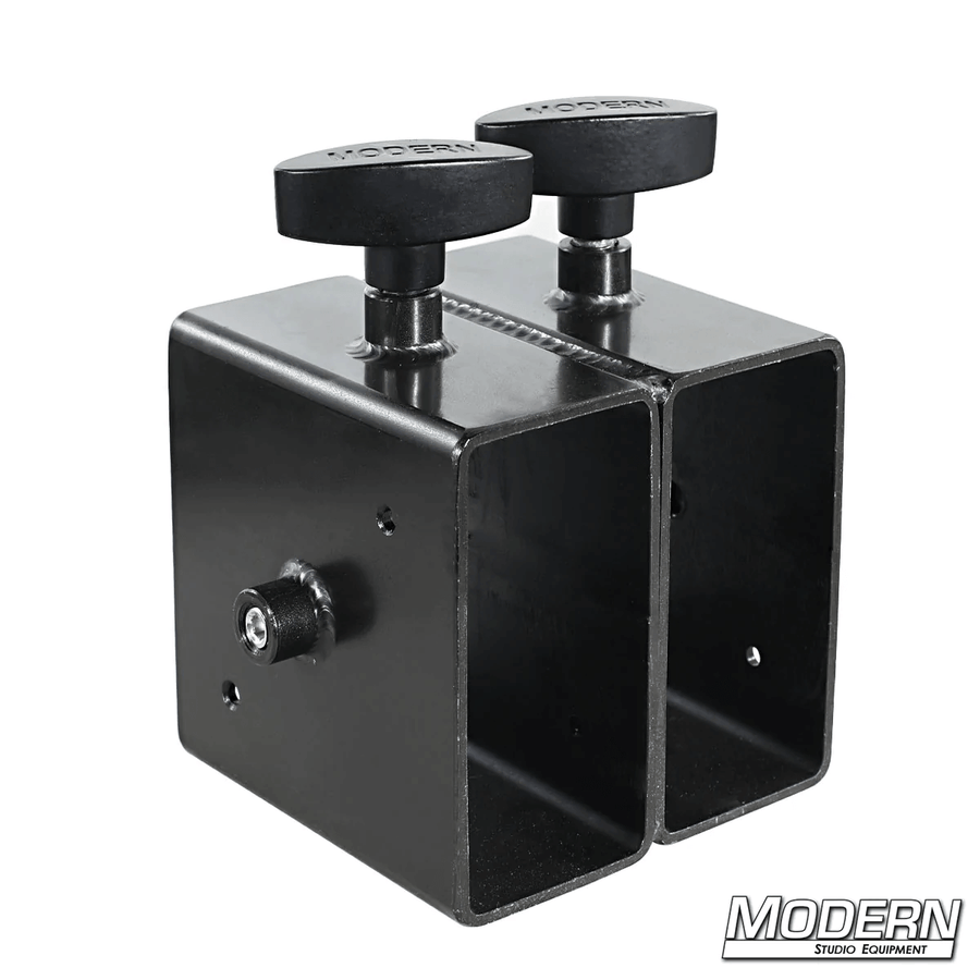 2-inch x 4-inch black zinc steel splicer for wood film grip and rigging.