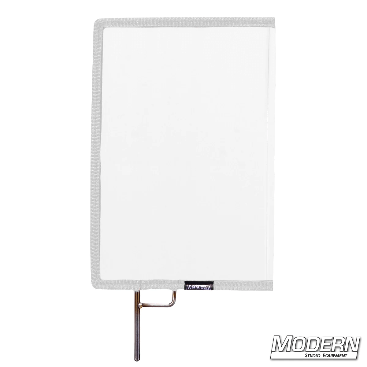 White artificial 1/4 stop silk scrim on stainless steel open-end frame for film grip and rigging.