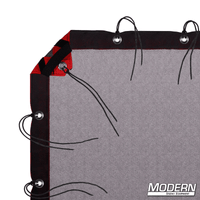 Black Double Scrim with grommets, webbing, and elastic corners for film grip rigging, includes storage bag, reduces light without altering color.