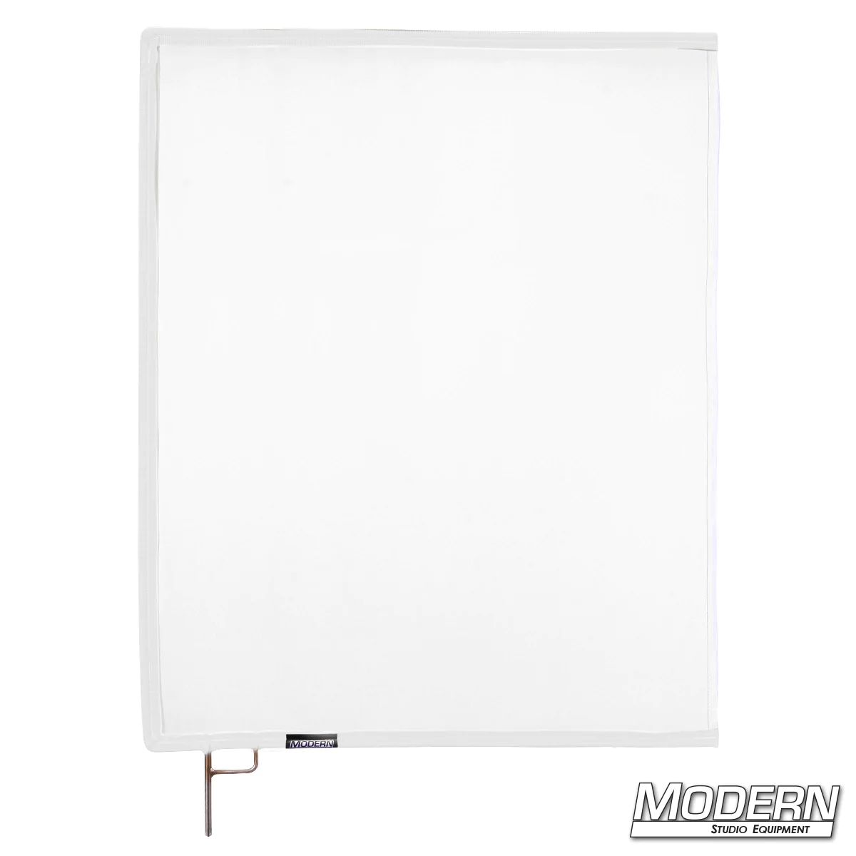 White artificial 1/4 stop silk scrim on 304 military-grade stainless open-end frame for film grip rigging.