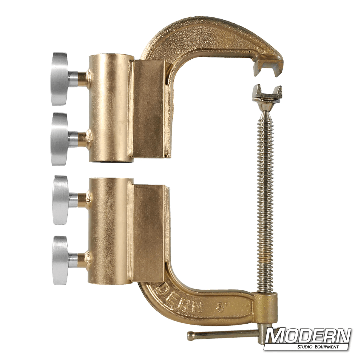 Speed C-Clamp for 1-1/2-inch Speed-Rail® with T-Handles for film grip and rigging applications.