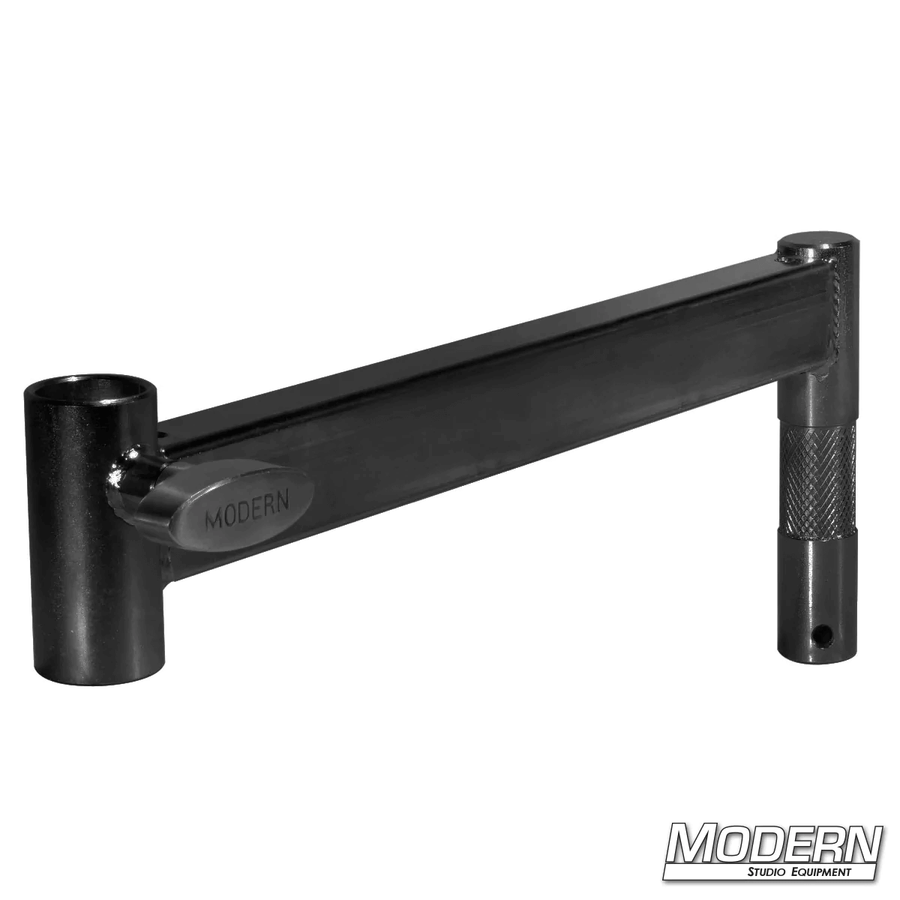 Junior Offset Arm Black Zinc 16" with 1-1/8" male pin and female receiver for film grip and rigging.