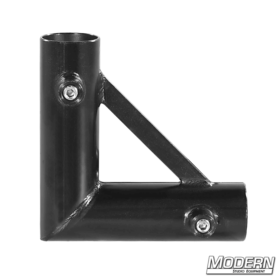 Pipe Corner for 1-inch Round Pipe in Black Zinc with Set Screws for Film Grip and Rigging, Welded for 90º Frame Corners.