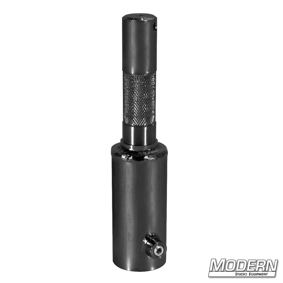 Black Zinc Pipe Receiver to Junior Male for 1-1/4-inch Speed-Rail, film grip rigging accessory.