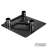 Steel pipe truss base for 1-1/4-inch Speed-Rail, measuring 14x14 inches, ideal for film grip rigging