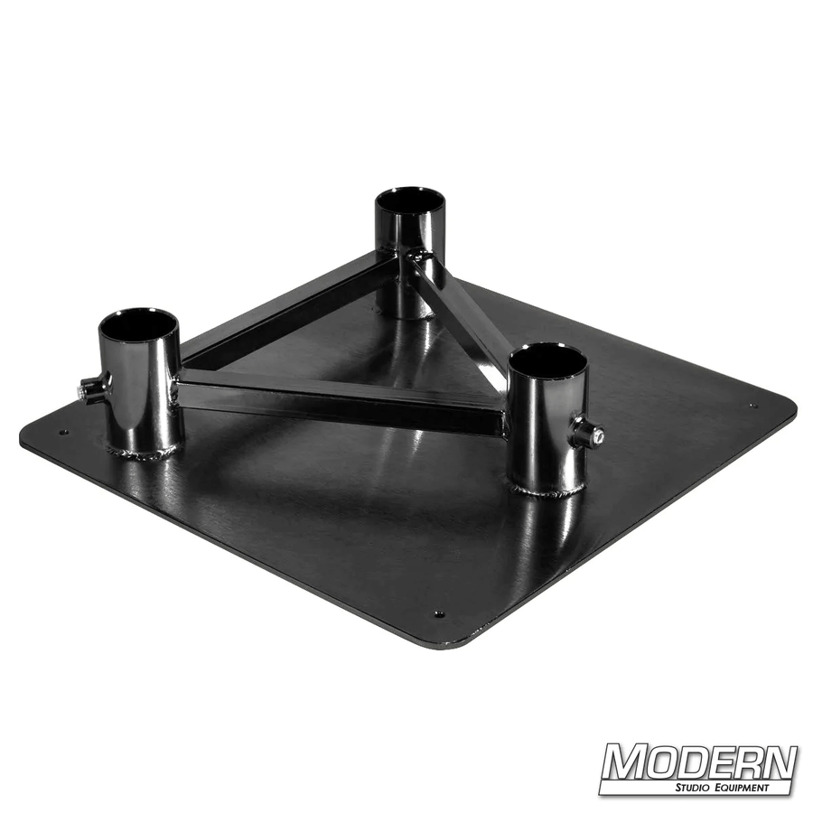 Steel pipe truss base for 1-1/4-inch Speed-Rail, measuring 14x14 inches, ideal for film grip rigging