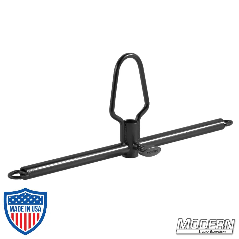 Junior Trapeze - Black Zinc for film grip rigging used to fly lighting instruments and chandeliers, with rings for attaching positioning ropes