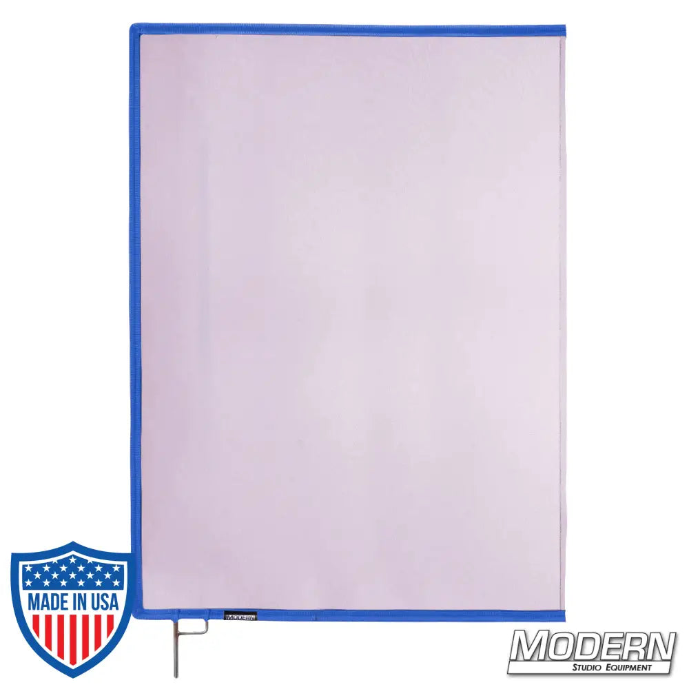 Lavender Scrim with open end stainless steel frame and 0.3 stop material for film grip rigging, subtly reduces light without altering the pattern.