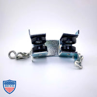 Curtain Track Master Carrier with Delrin wheel assemblies, swivel hooks, and chains for film grip and rigging on backdrop.