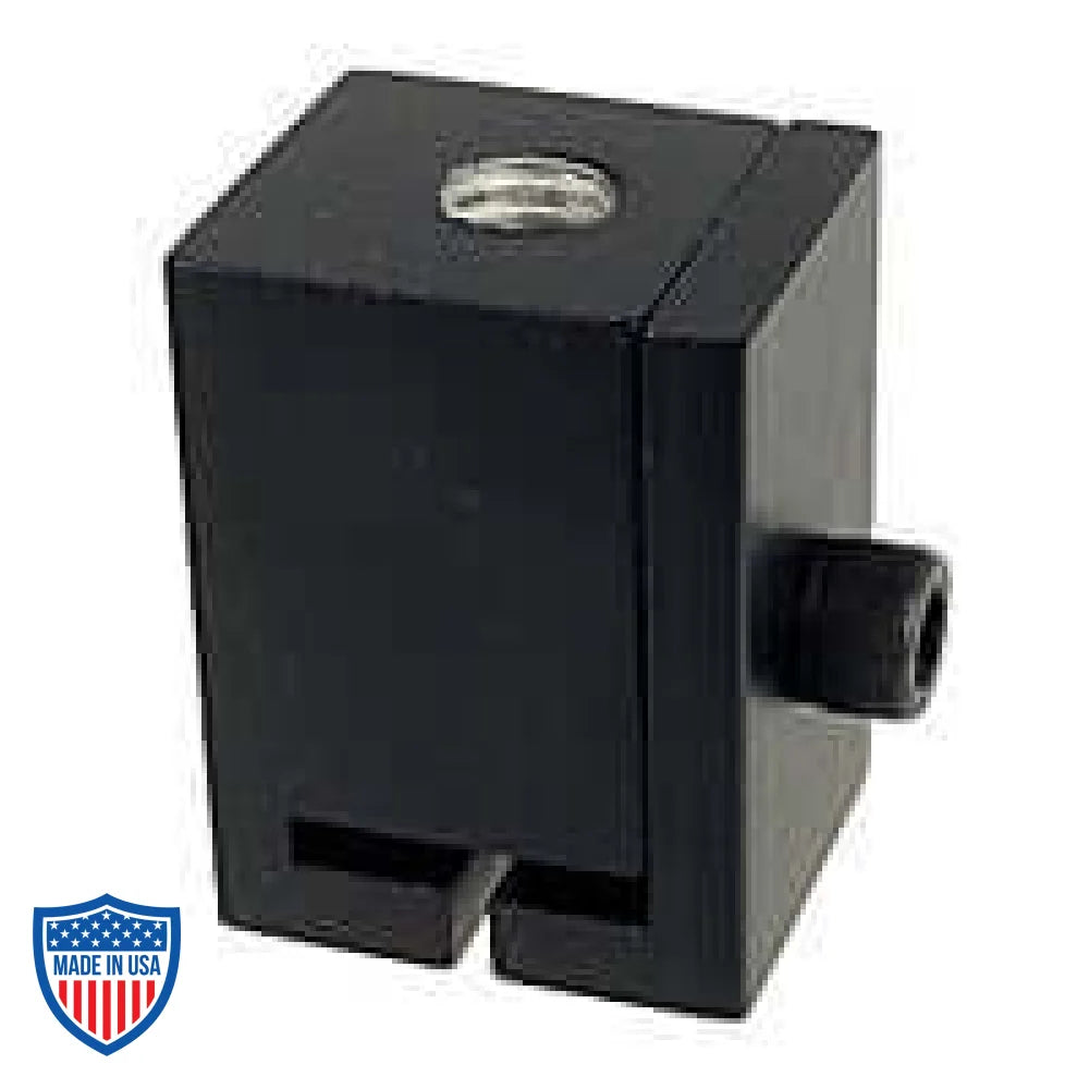 Black threaded rod track hanger for film grip and rigging.