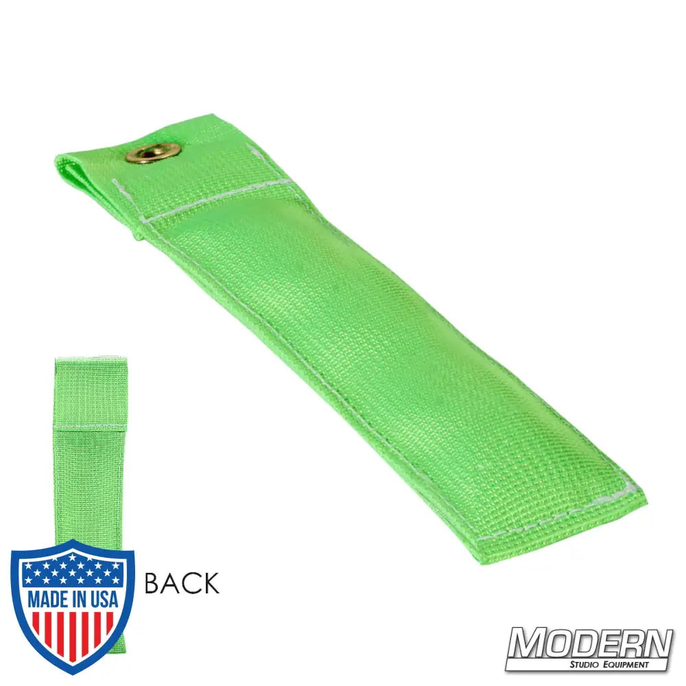 Modern's 4-inch green Marker for film grip and rigging, made of durable Cordura 1000, back view included.