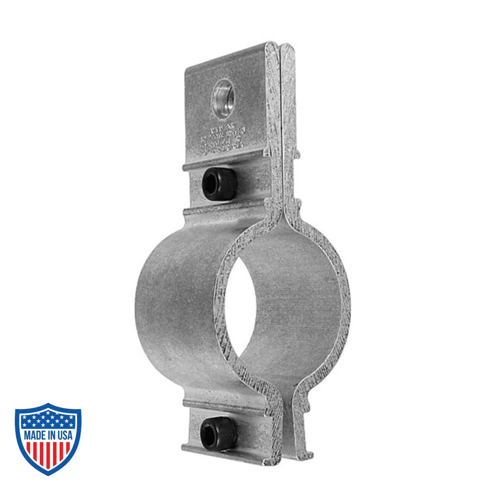 Mega-Batten Clamp for film grip rigging, designed to hang 1-1/2" pipe with tight compression fit, fastened with socket cap screws and hex driver.
