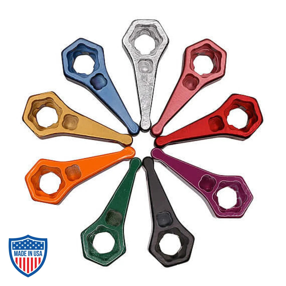 Mega-Combo Wrench in various colors for film grip and rigging tasks, fits keychains, 1/2" and 5/16" hex and square head bolts