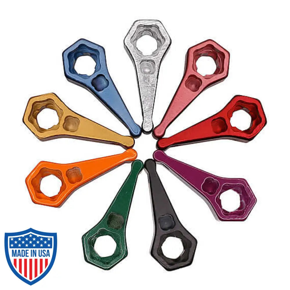 Mega-Combo Wrench in various colors for film grip and rigging tasks, fits keychains, 1/2" and 5/16" hex and square head bolts