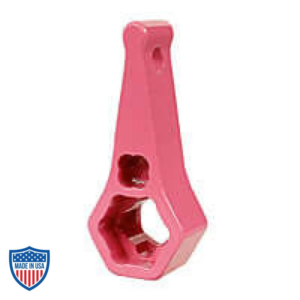 Mega-Combo Wrench (MCM) in pink, handy pocket tool for film rigging, fits keychain, adjusts 1/2" and 5/16" hex and square head bolts.