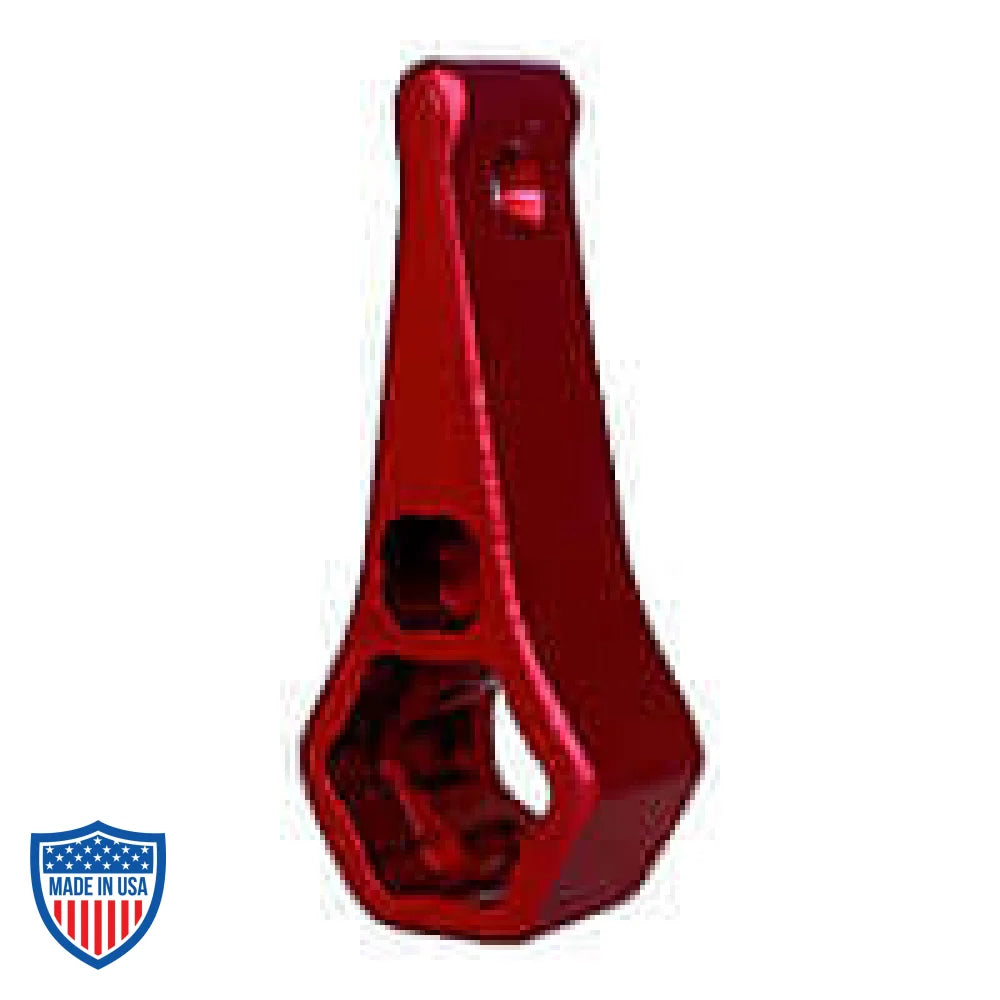 Red Mega-Combo Wrench (MCM) with hex and square head openings for film rigging and grip, compact and fits on keychain, various colors available.