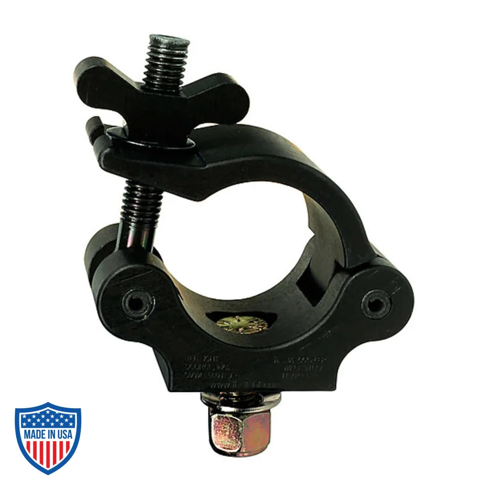 Mega-Coupler for film grip rigging with solid wing nut tabs and grade 8 Hex Head Cap Screw, fits 1.66"-2" OD truss tube, 14 mm thick base