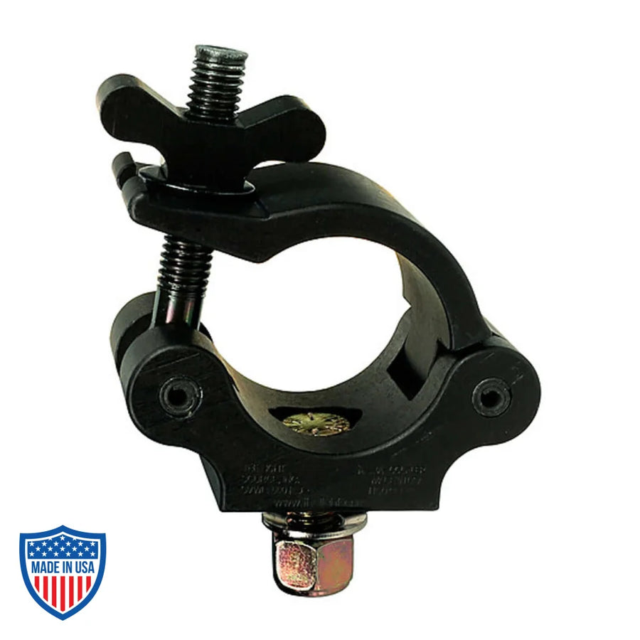 Mega-Coupler for film grip rigging with solid wing nut tabs and grade 8 Hex Head Cap Screw, fits 1.66"-2" OD truss tube, 14 mm thick base