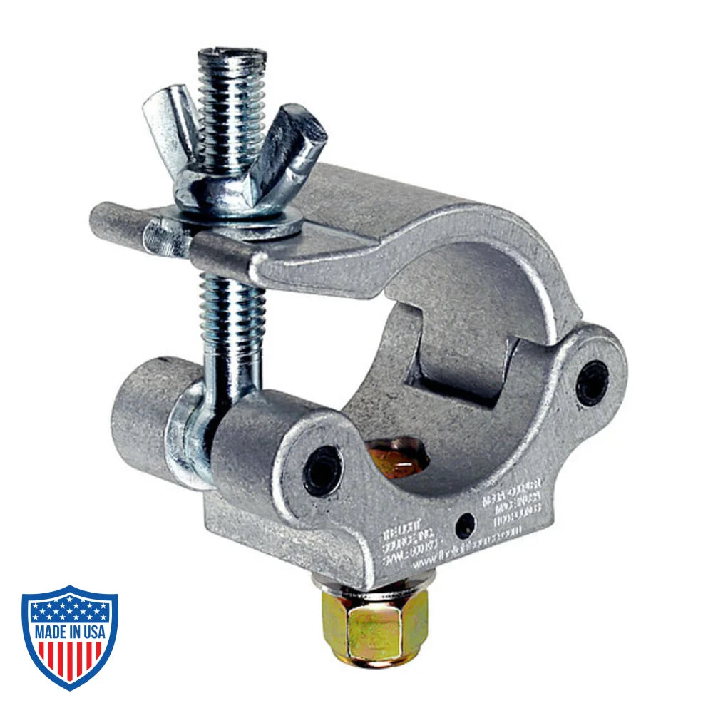 Mega-Coupler for film grip and rigging with solid wing nut tabs and secure hex head cap screw, compatible with 1.66" to 2" truss tubes