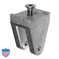 Mega-Coupler with Clevis Attachment for film grip and rigging, CNC machined from 6061T-6 aluminum with 3/8" cross bolt hole.