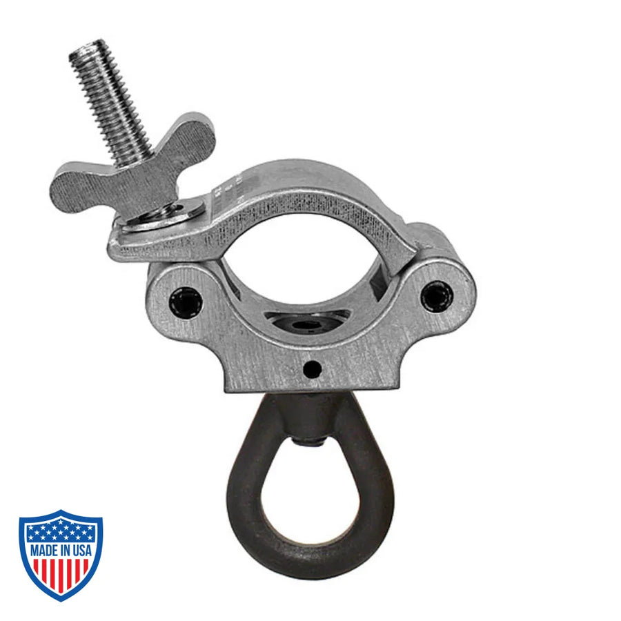 Mega-Coupler with Eye Nut for film grip and rigging, featuring a forged steel swivel eye nut for secure pipe and truss connections.