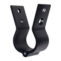 Mega-Folding Batten Clamp for film grip rigging, black, designed for 1-1/2" pipe with tight compression fit and hinged fastening.