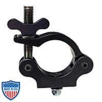 Mega-Slim Coupler with flat head bolt for film grip rigging - a lightweight, low-profile option for securing light fixtures to truss tubes or pipes.