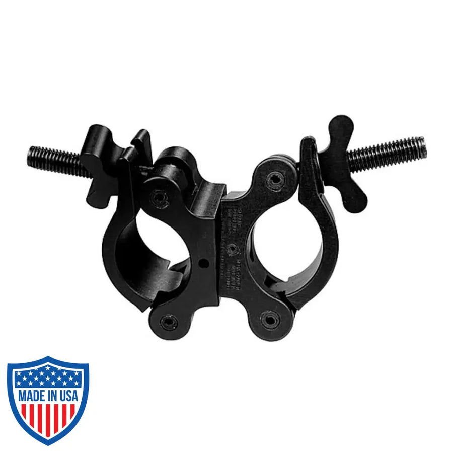 Mega-Swivel Coupler for film grip rigging with wide wing nuts for fastening pipes from 1.66" to 2.05" OD, optional stainless steel hardware.