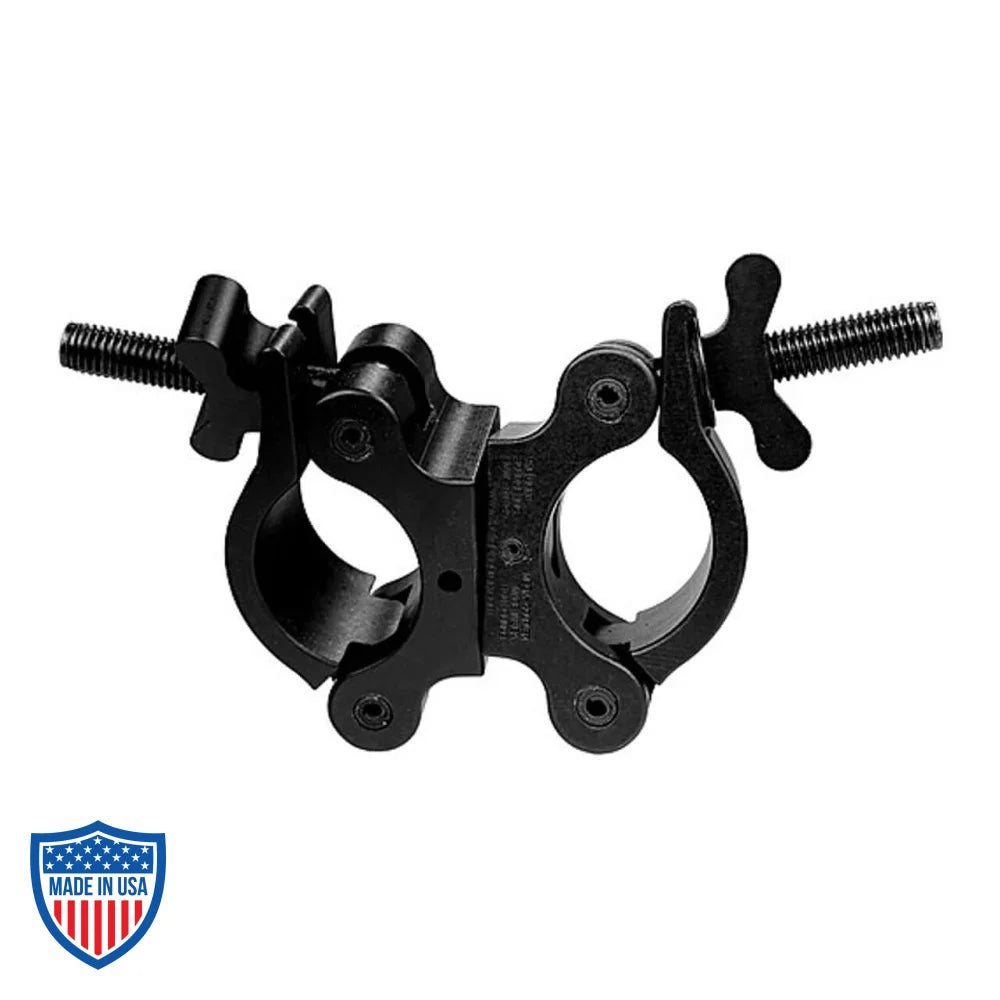 Mega-Swivel Coupler for film grip rigging with wide wing nuts for fastening pipes from 1.66" to 2.05" OD, optional stainless steel hardware.