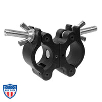 Mega-Swivel Coupler for film rigging with wide wing nuts, suitable for 1-1/4" pipes to 2.050" OD truss tubes with optional spirol pin.