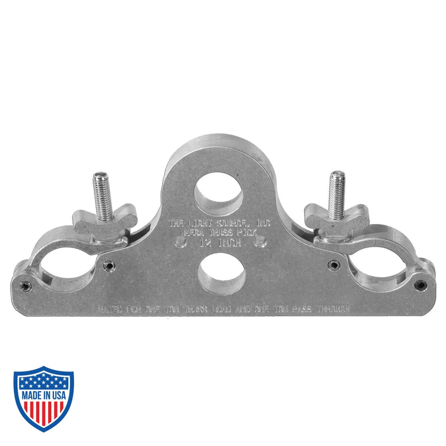 Mega Truss Pick for film grip and rigging, top and bottom rigging holes, lightweight, can suspend up to one ton of truss load.