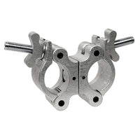 Mega-Swivel Coupler for film grip and rigging, designed to fasten 1-1/4" to 2.050" pipes, with wide wing nuts and optional fixed coupler lock.