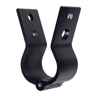 Mega-Folding Batten Clamp for film grip rigging, black, designed for 1-1/2" pipe with tight compression fit and hinged fastening.