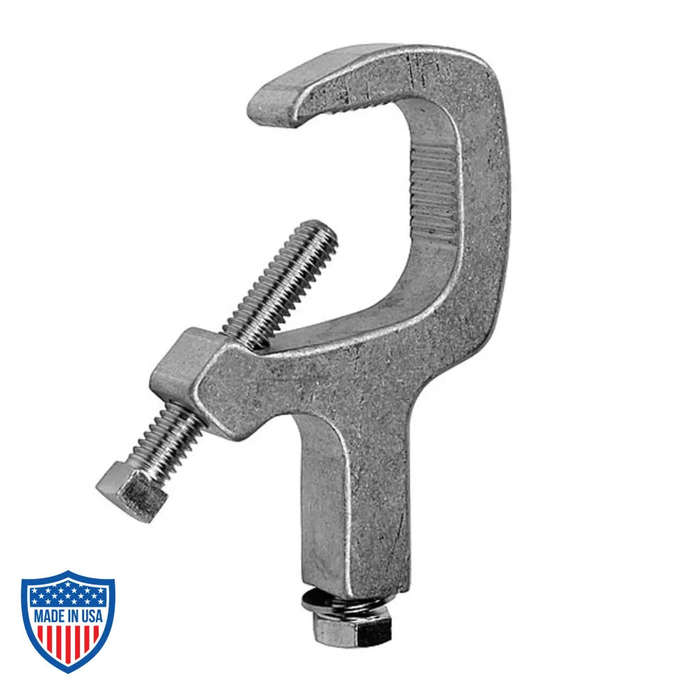 Micro-Clamp in polished aluminum finish for film grip and rigging, ideal for miniature fixtures on small pipes or tubes.