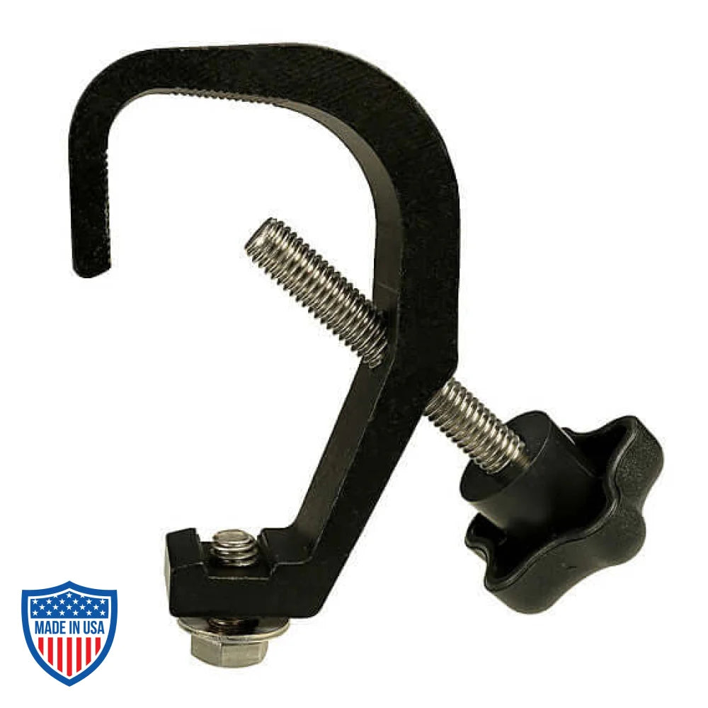 Mini-Clamp IV with plastic handle and 18-8 stainless steel fasteners for IV poles, ideal for film grip rigging.