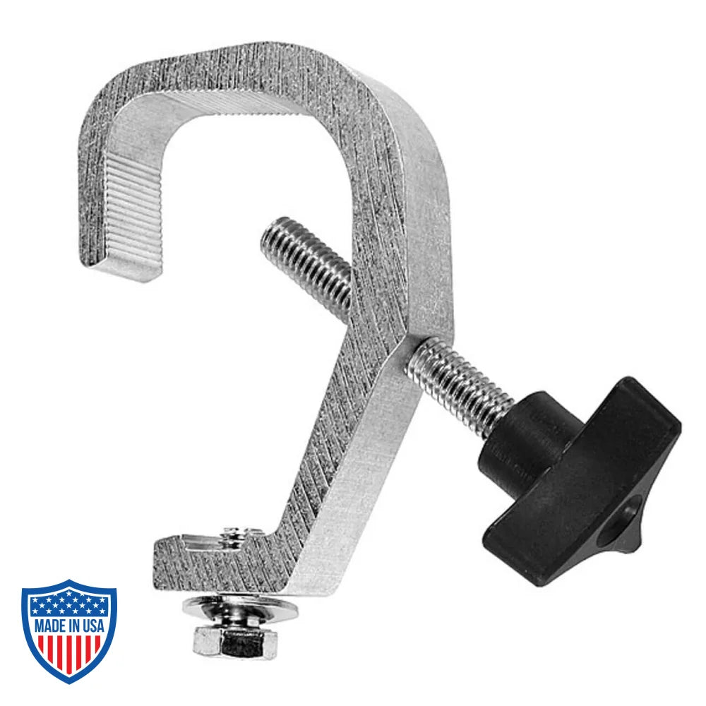 Mini-Clamp made of aircraft grade aluminum, ideal for PAR 38’s and Pin Spots, featuring micro-grooves for strong gripping in film rigging.