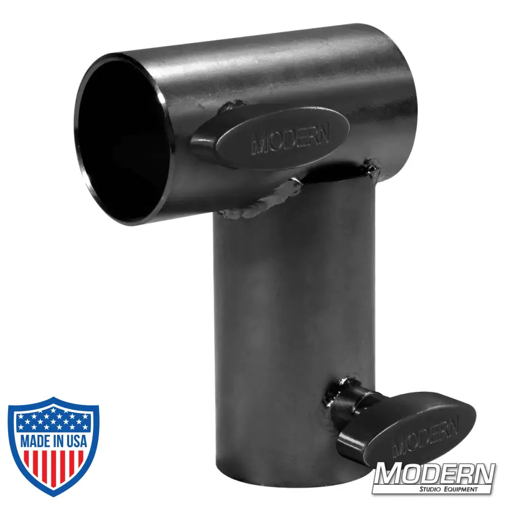 Black zinc Mini Corner with T-Handles for 1-1/2" Speed-Rail®, used in film grip rigging for creating 90° frame corners.