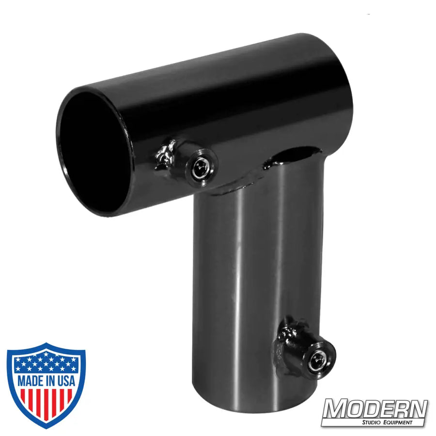 Black zinc Mini Corner for 1-1/4-inch Speed-Rail® with set screws for film grip and rigging.