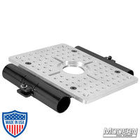 Mitchell Cheese Plate with Two 1-1/4-inch Slider Brackets in Black Zinc for Film Grip Rigging, featuring 10"x14" aluminum plate with 3/8" holes.