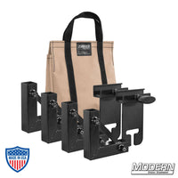 1" Square Stock Frame Kit for film grip and rigging with a set of black brackets and beige carrying bag.