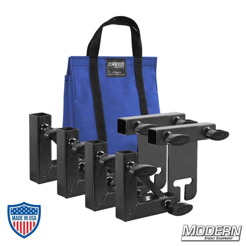 1" Square Stock Frame Kit for film grip rigging with blue carrying bag and Modern Studio Equipment branding