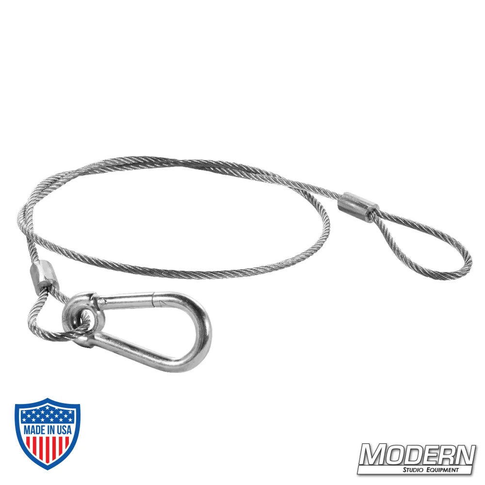 24" stainless steel safety cable with locking design for film grip and rigging equipment