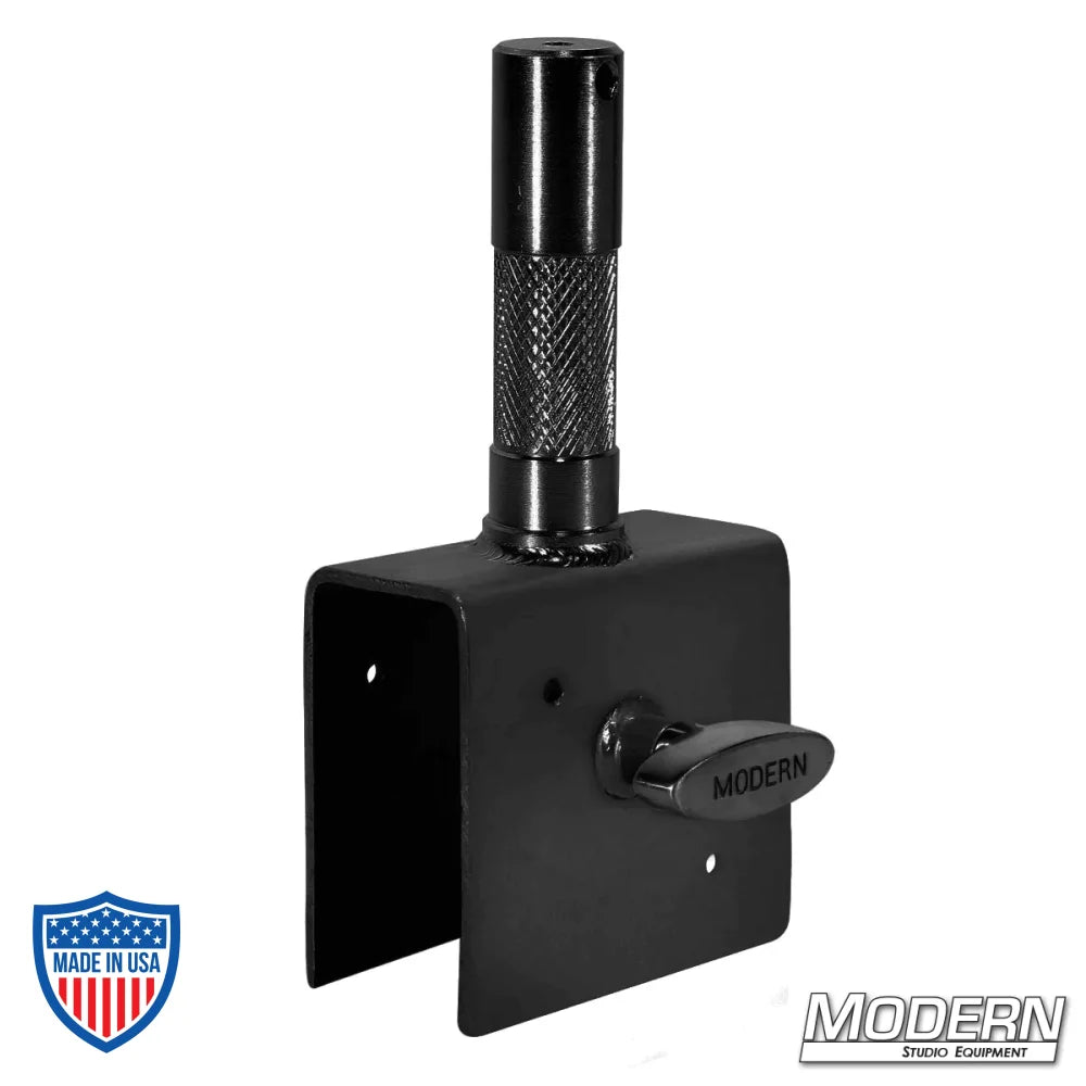 2" x 4" Bailin Bracket - Black Zinc with steel slip-on adapter for film grip and rigging equipment.