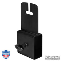 Steel 2" x 4" Slider with Ear in Black Zinc for film grip and rigging.