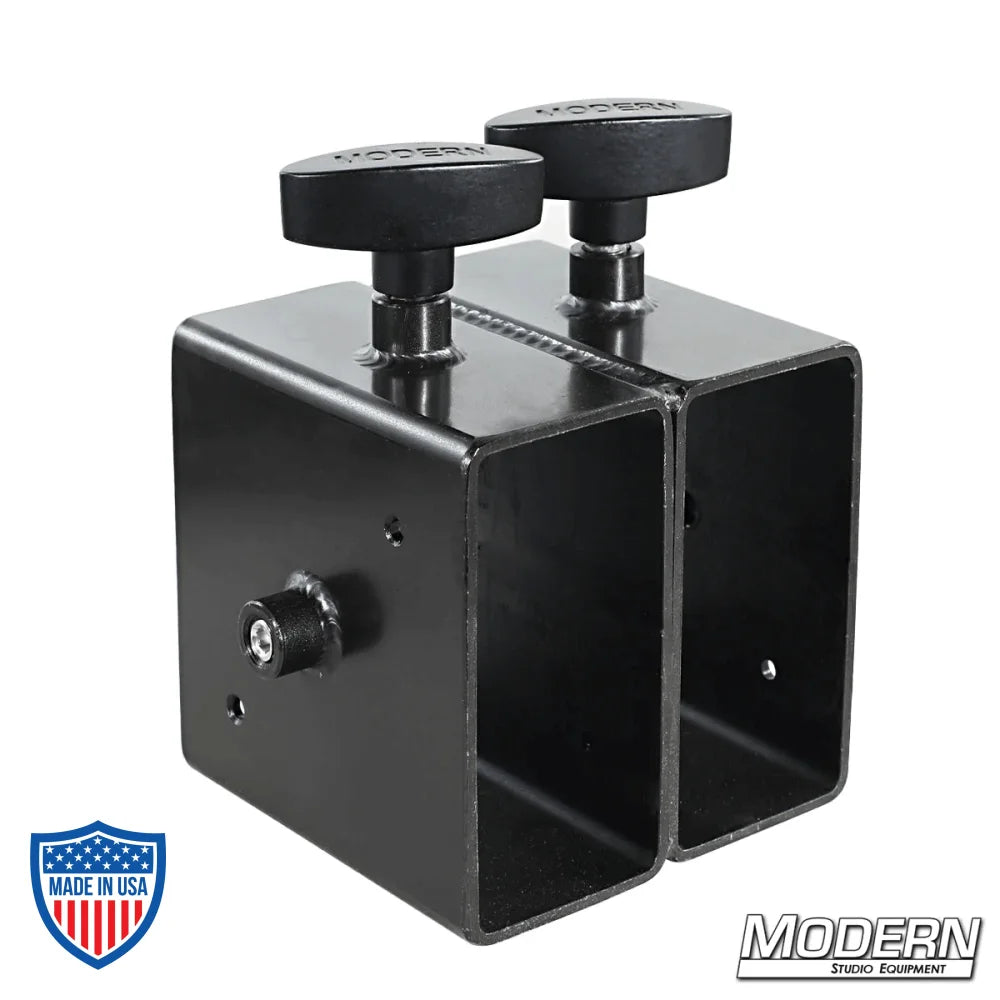 2" x 4" black zinc steel splicer for wood film grip and rigging.