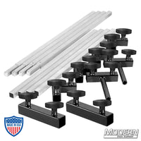 6' x 6' frame kit with 3/4" square aluminum tubes, T-handles, corners, and sliding pins for film grip rigging by Modern Studio Equipment.